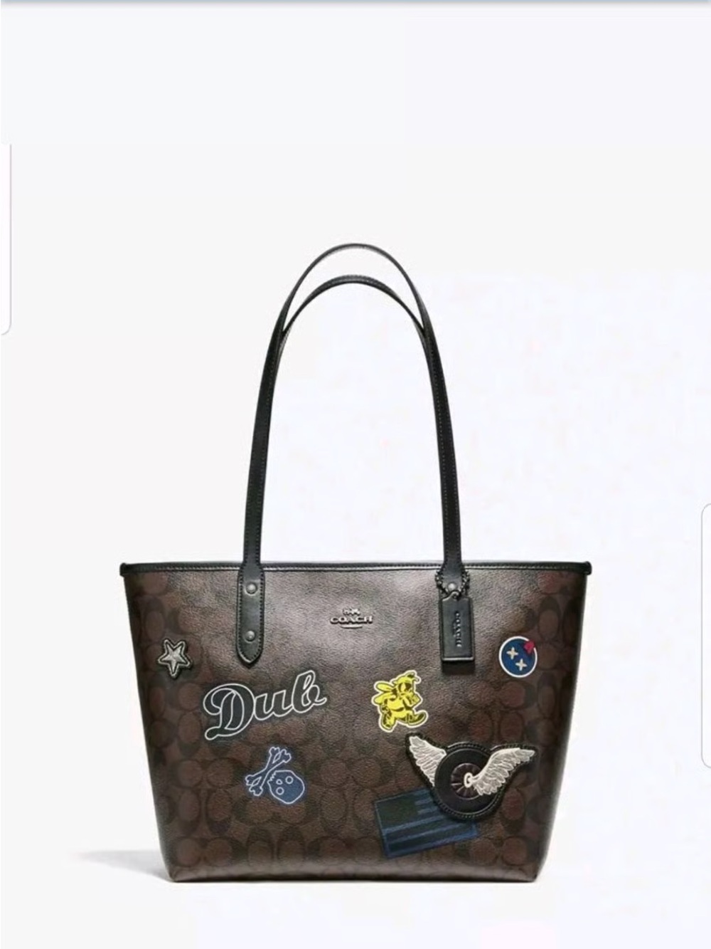 Coach Brown Signature Varsity Patchwork City Zip Tote